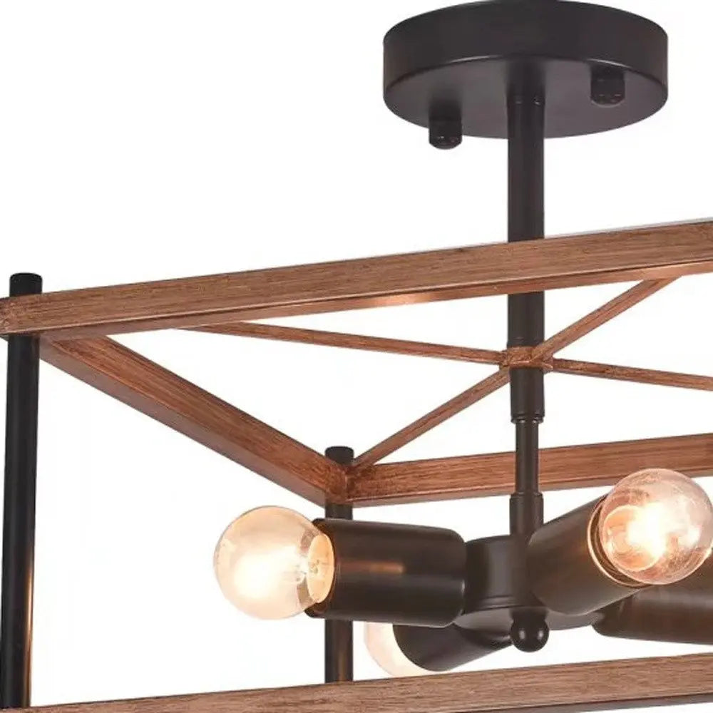 Industrial Wood Square Four Light Ceiling Fixture HomeRoots