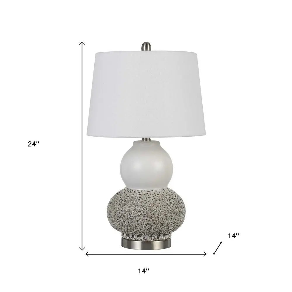 Set Of Two 24" Silver Metal Two Light Desk Table Lamps With White Globe Shade HomeRoots