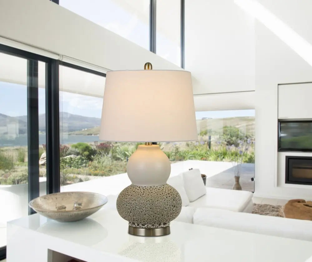 Set Of Two 24" Silver Metal Two Light Desk Table Lamps With White Globe Shade HomeRoots