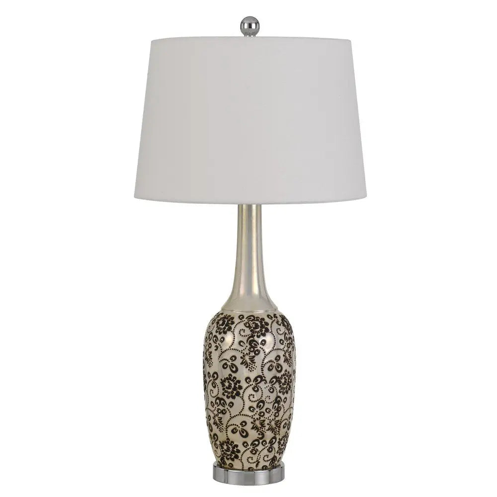 Set Of Two 30" Silver Metal Two Light Bedside Table Lamps With White Globe Shade HomeRoots