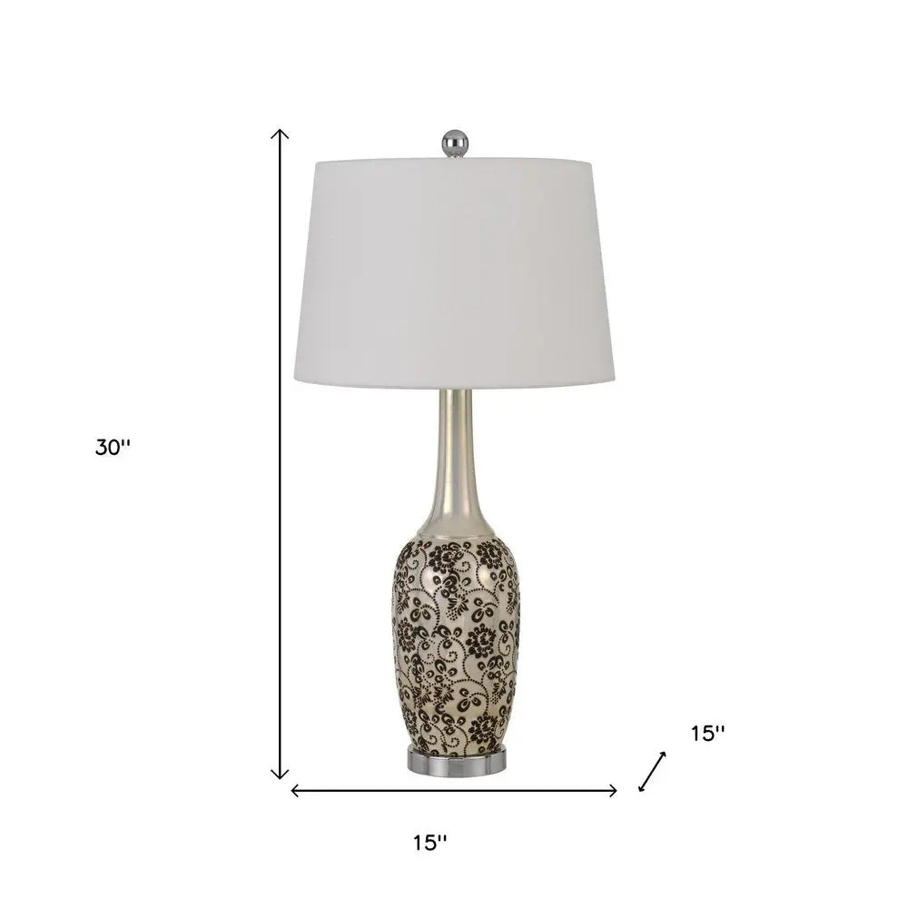 Set Of Two 30" Silver Metal Two Light Bedside Table Lamps With White Globe Shade HomeRoots