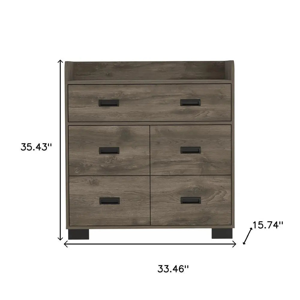 33" Dark Brown Manufactured Wood Five Drawer Dresser HomeRoots