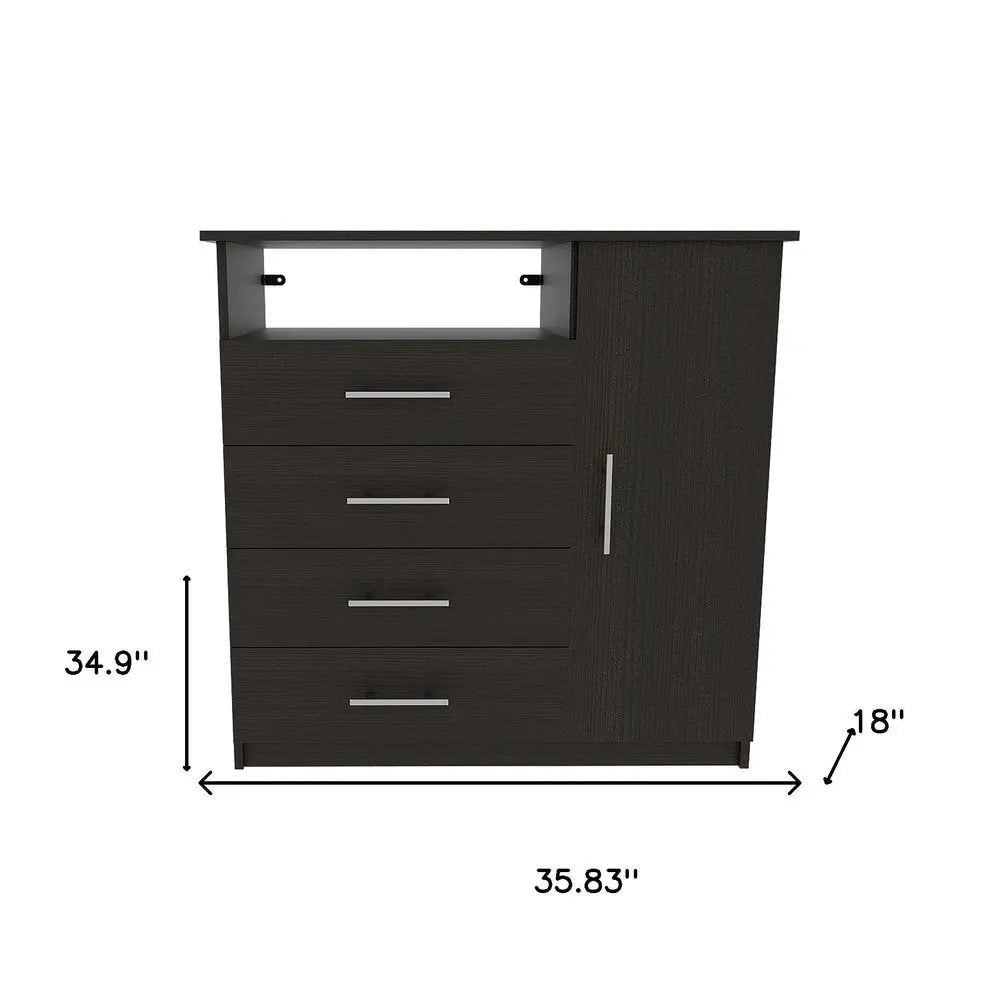36" Black Manufactured Wood Four Drawer Combo Dresser HomeRoots