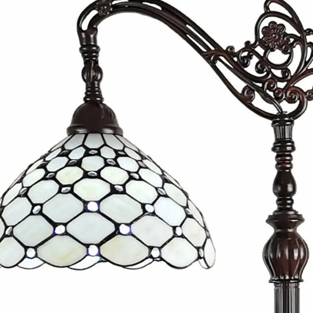 62" Brown And White Metal Floor Lamp With White Glass Bowl Shade HomeRoots