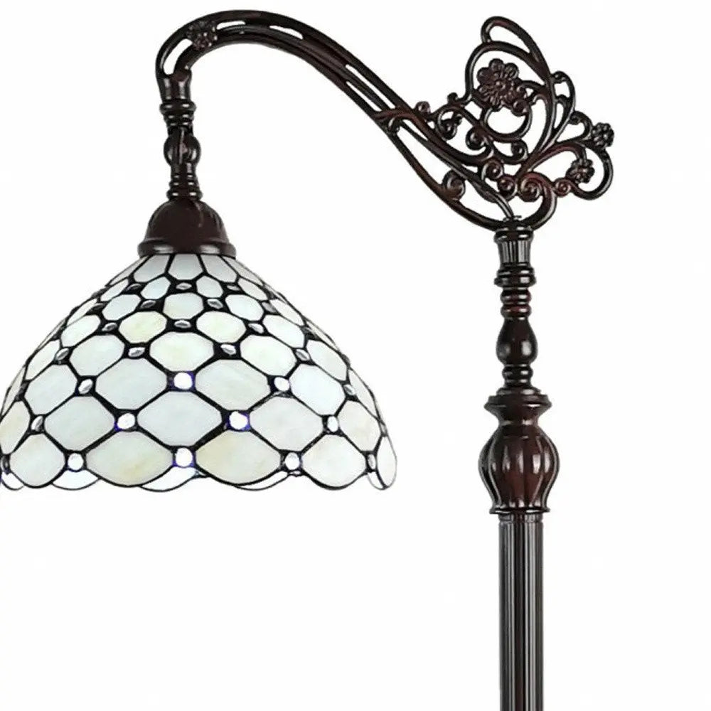 62" Brown And White Metal Floor Lamp With White Glass Bowl Shade HomeRoots
