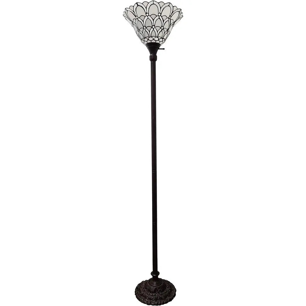 62" Brown And White Floor Lamp With White Peacock Feather Glass Bell Shade HomeRoots