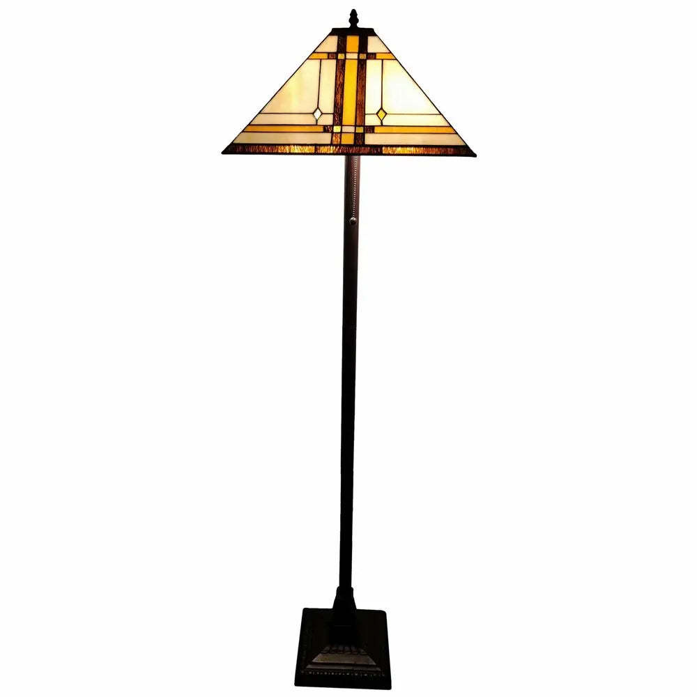62" Brown And White Two Light Floor Lamp With Brown And White Glass Cone Shade HomeRoots