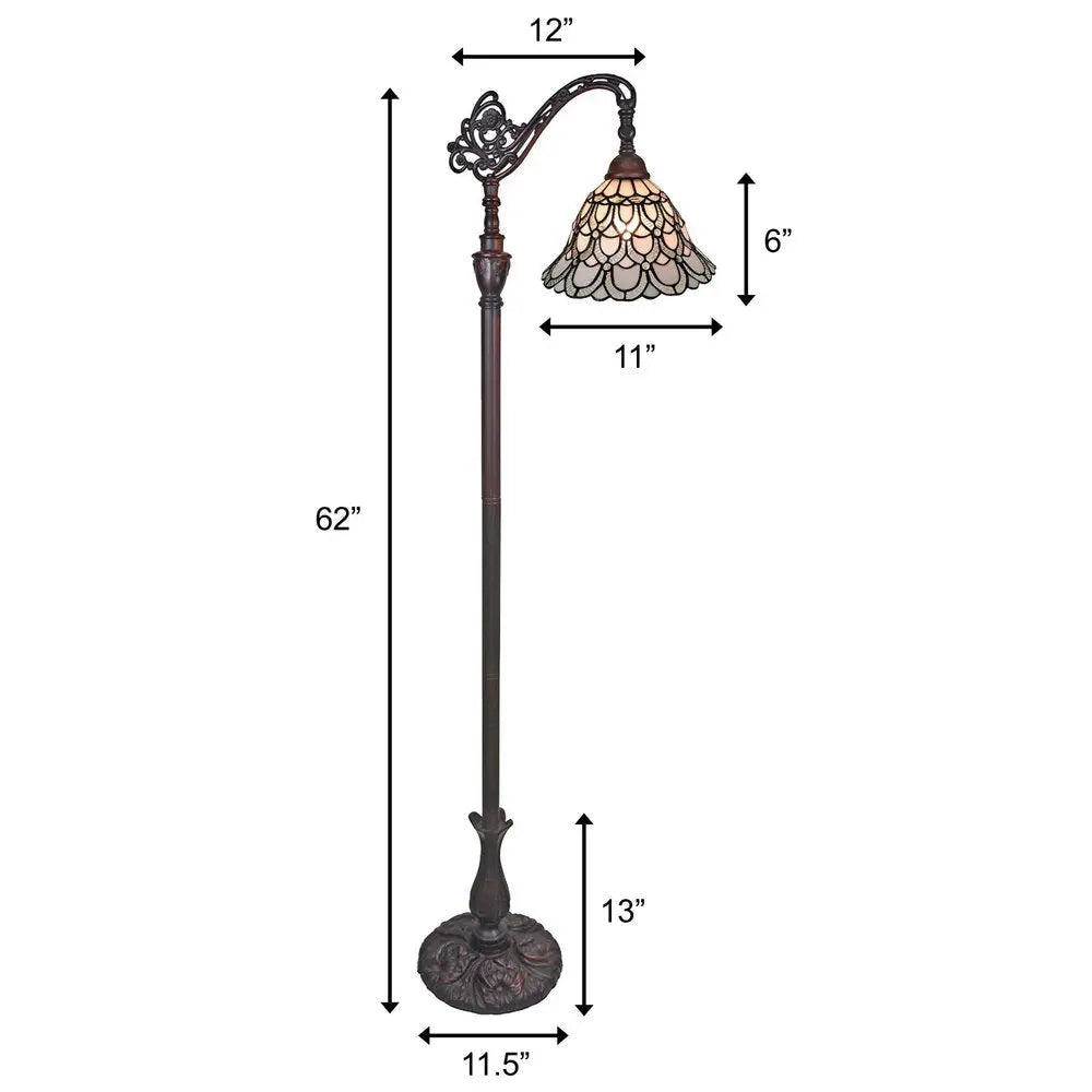 62" Brown Traditional Shaped Floor Lamp With White Stained Glass Bowl Shade HomeRoots