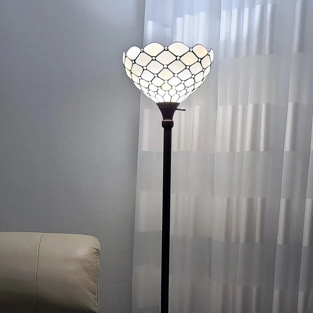 62" Brown And White Floor Lamp With White Glass Bowl Shade HomeRoots
