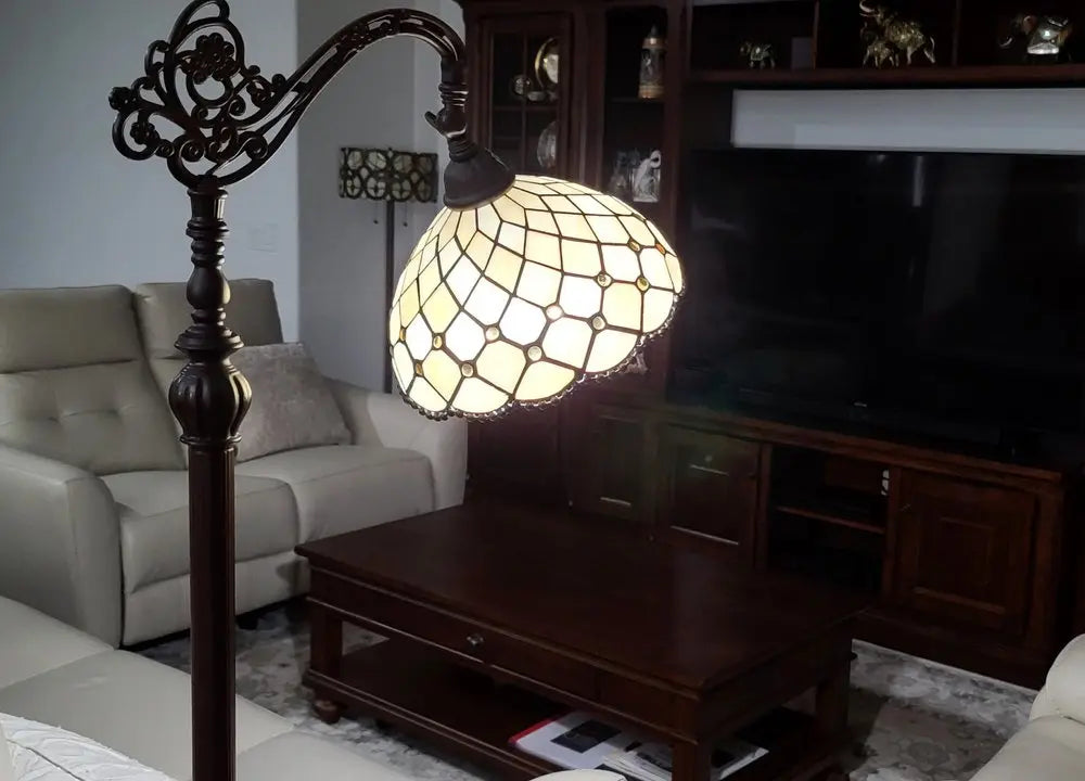 62" Brown And White Floor Lamp With White Glass Bowl Shade HomeRoots