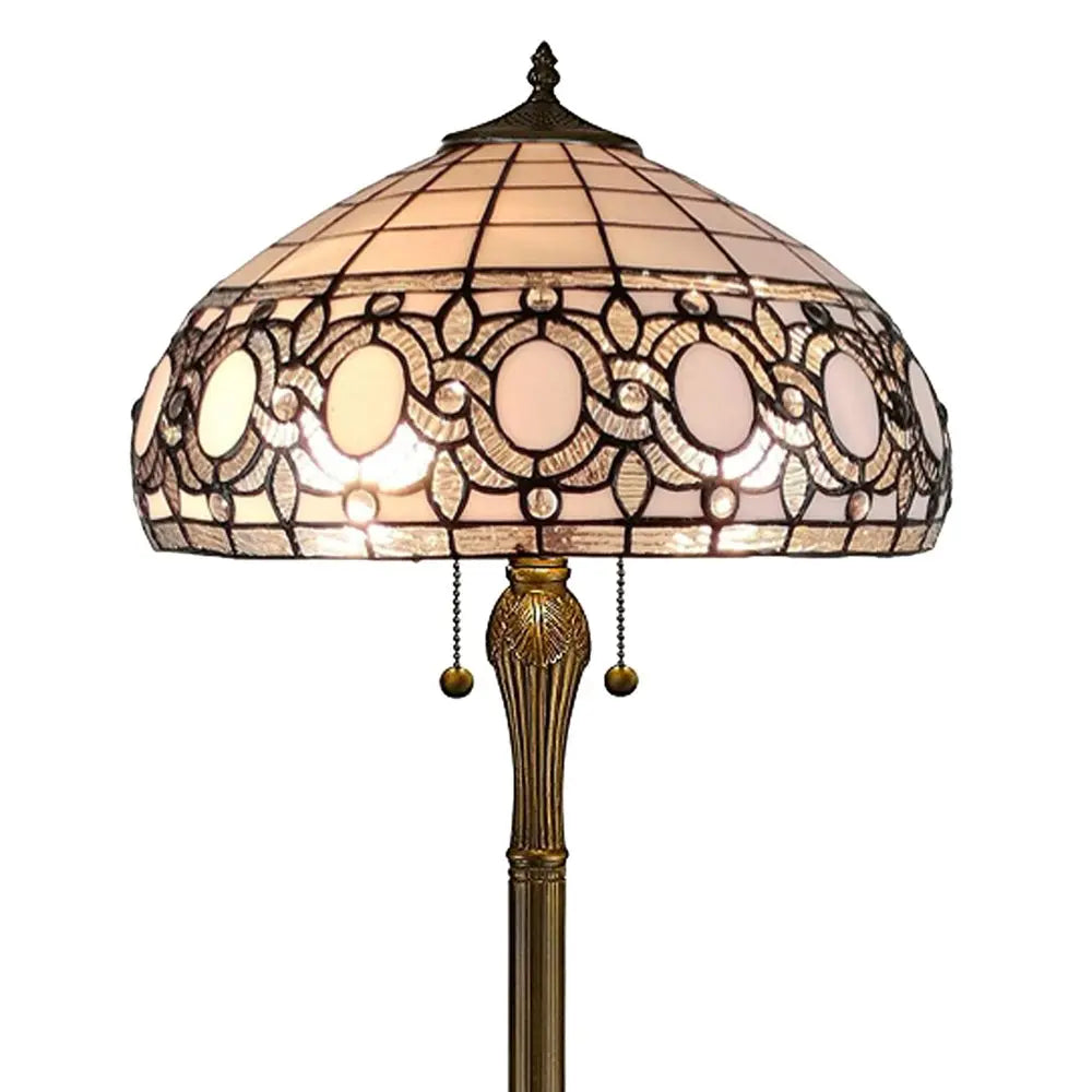 63" Brown Two Light Traditional Shaped Floor Lamp With White Stained Glass Bowl Shade HomeRoots