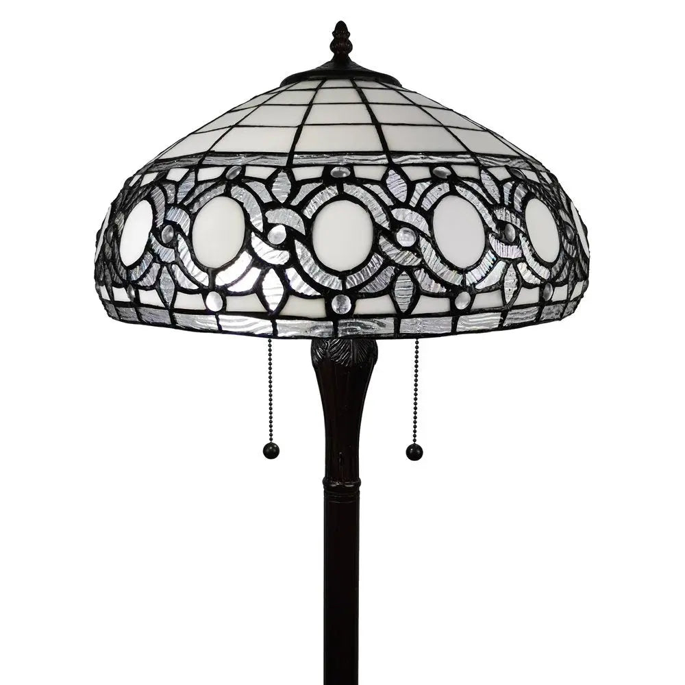 63" Brown Two Light Traditional Shaped Floor Lamp With White Stained Glass Bowl Shade HomeRoots