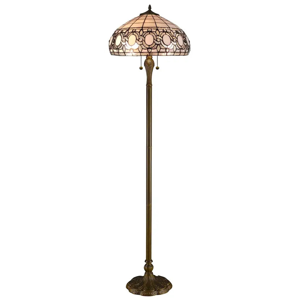 63" Brown Two Light Traditional Shaped Floor Lamp With White Stained Glass Bowl Shade HomeRoots
