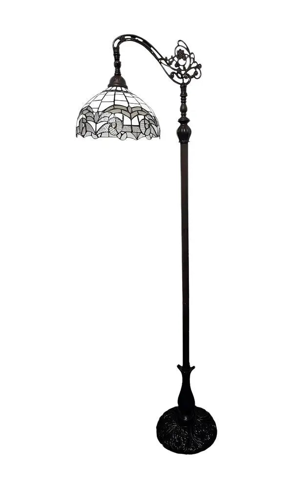 62" Brown Metal Arched Floor Lamp With White Geometric Stained Glass Shade HomeRoots