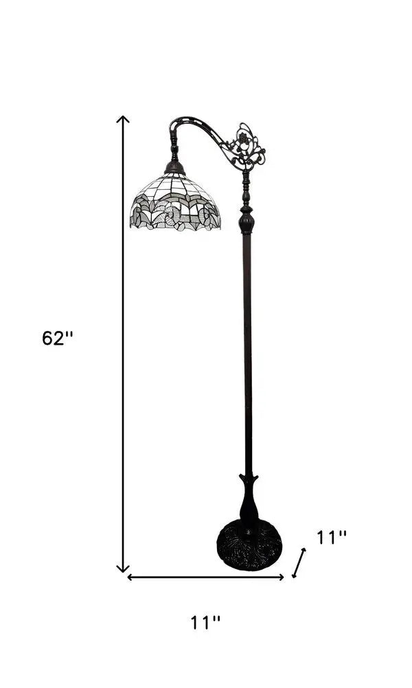 62" Brown Metal Arched Floor Lamp With White Geometric Stained Glass Shade HomeRoots