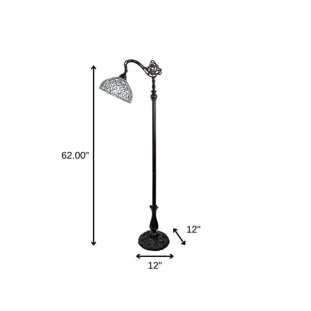 62" Brown And White Torchiere Floor Lamp With White Peacock Feather Glass Dome Shade HomeRoots