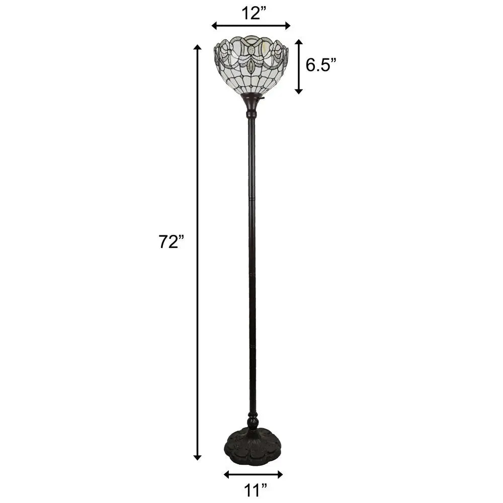 72" Brown And White Torchiere Floor Lamp With White Flowers Glass Dome Shade HomeRoots