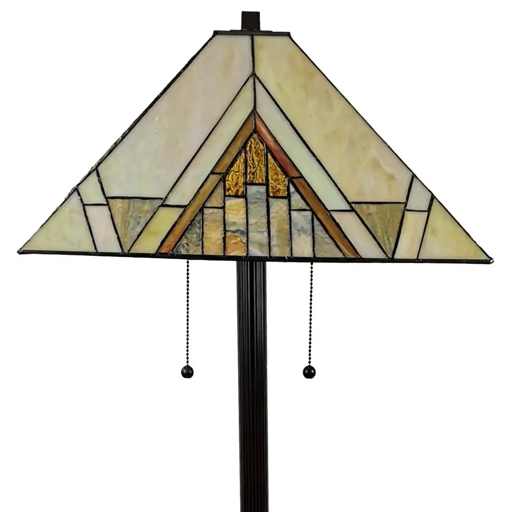 62" Brown Two Light Beige And Brown Geometric Stained Glass Floor Lamp HomeRoots