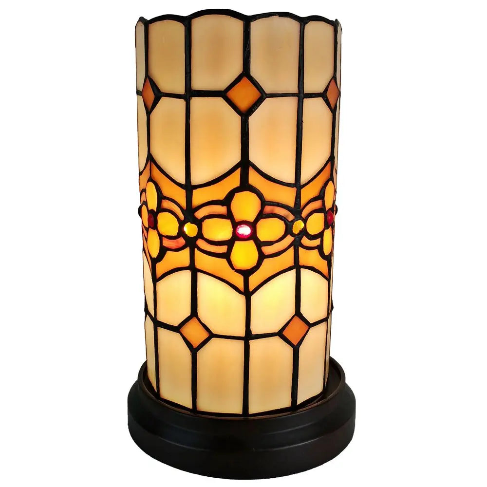 11" Brown and Beige Mosaic Tile Stained Glass Accent Lamp HomeRoots