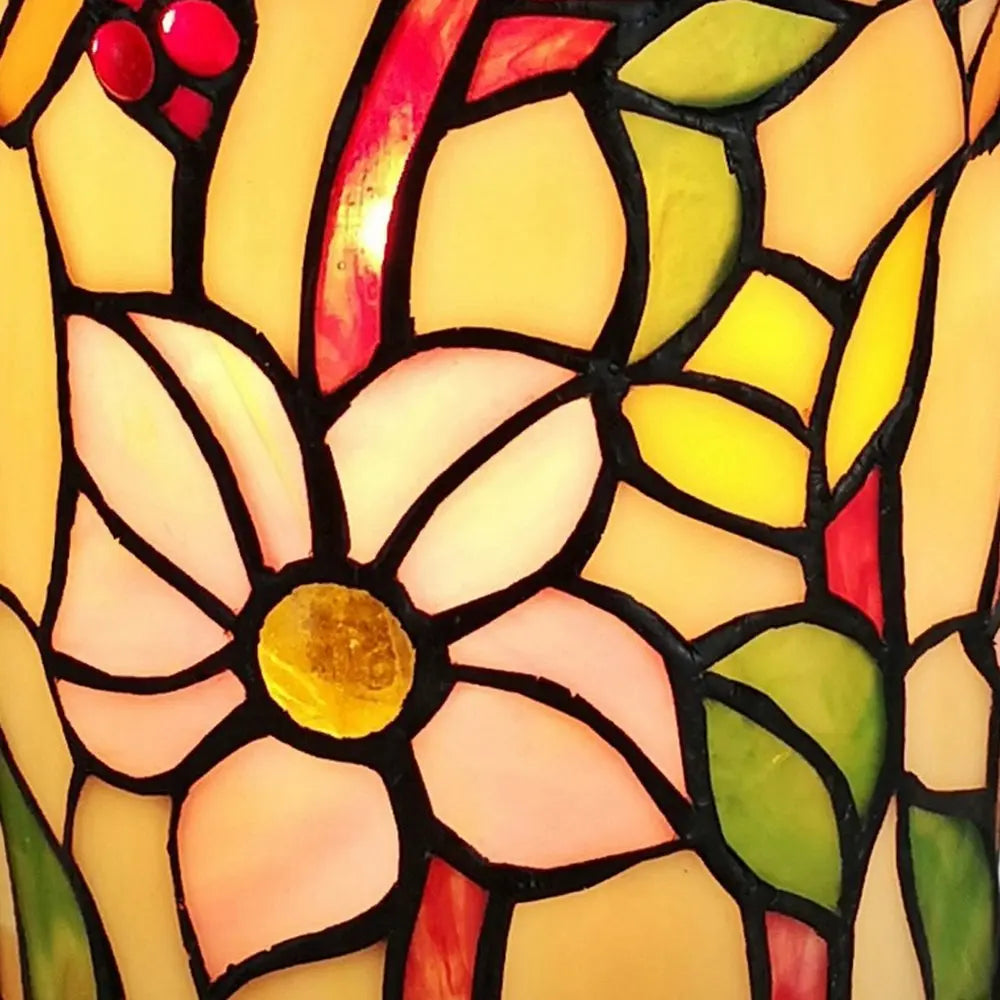 10" Red and Beige Dragonfly Stained Glass Accent Lamp HomeRoots