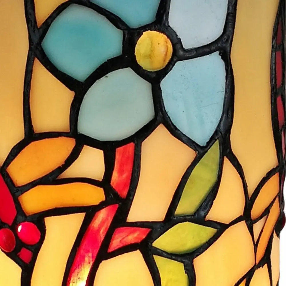 10" Red and Beige Dragonfly Stained Glass Accent Lamp HomeRoots