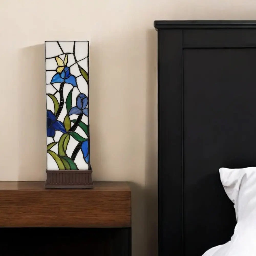 18" Tiffany Style Floral Dark Brown Base Table Lamp HomeRoots