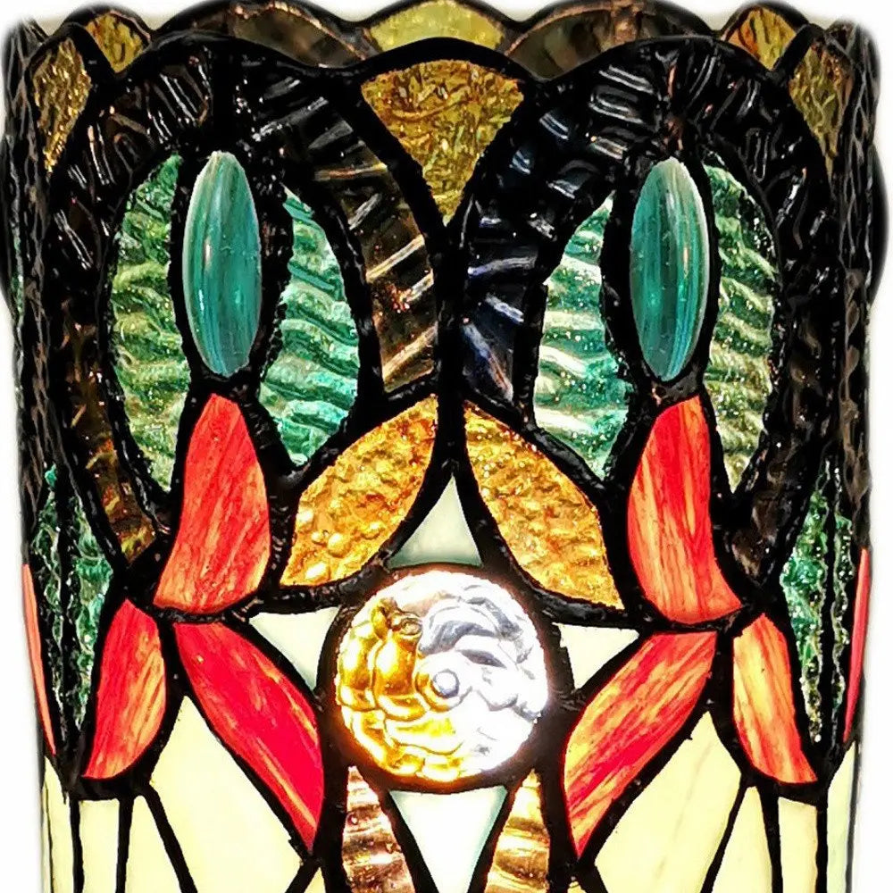 11" Beige and Orange Mosaic Tile Stained Glass Accent Lamp HomeRoots