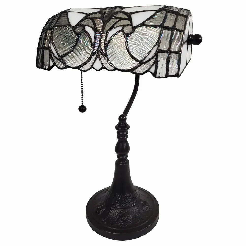16" Dark Brown Table Lamp With White and Silver Shade HomeRoots