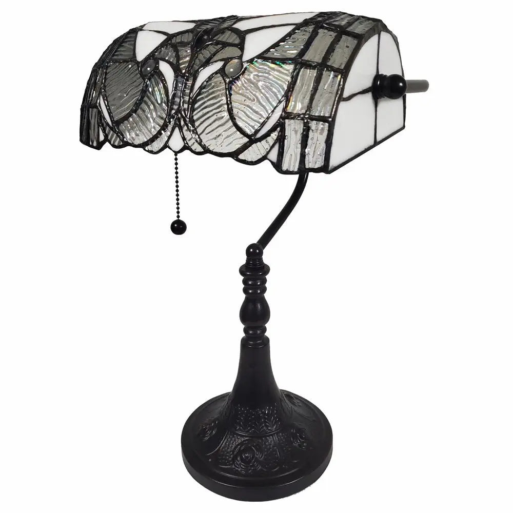 16" Dark Brown Table Lamp With White and Silver Shade HomeRoots