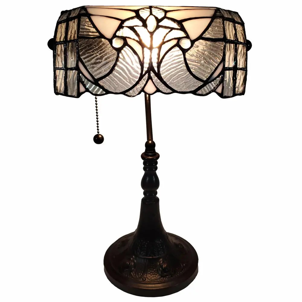 16" Dark Brown Table Lamp With White and Silver Shade HomeRoots
