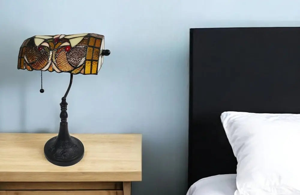 19" Dark Brown Candlestick Table Lamp With Beige Dome Shade HomeRoots