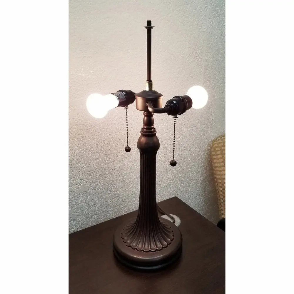 23" Dark Brown Metal Two Light Candlestick Table Lamp With Red and Black Shade HomeRoots