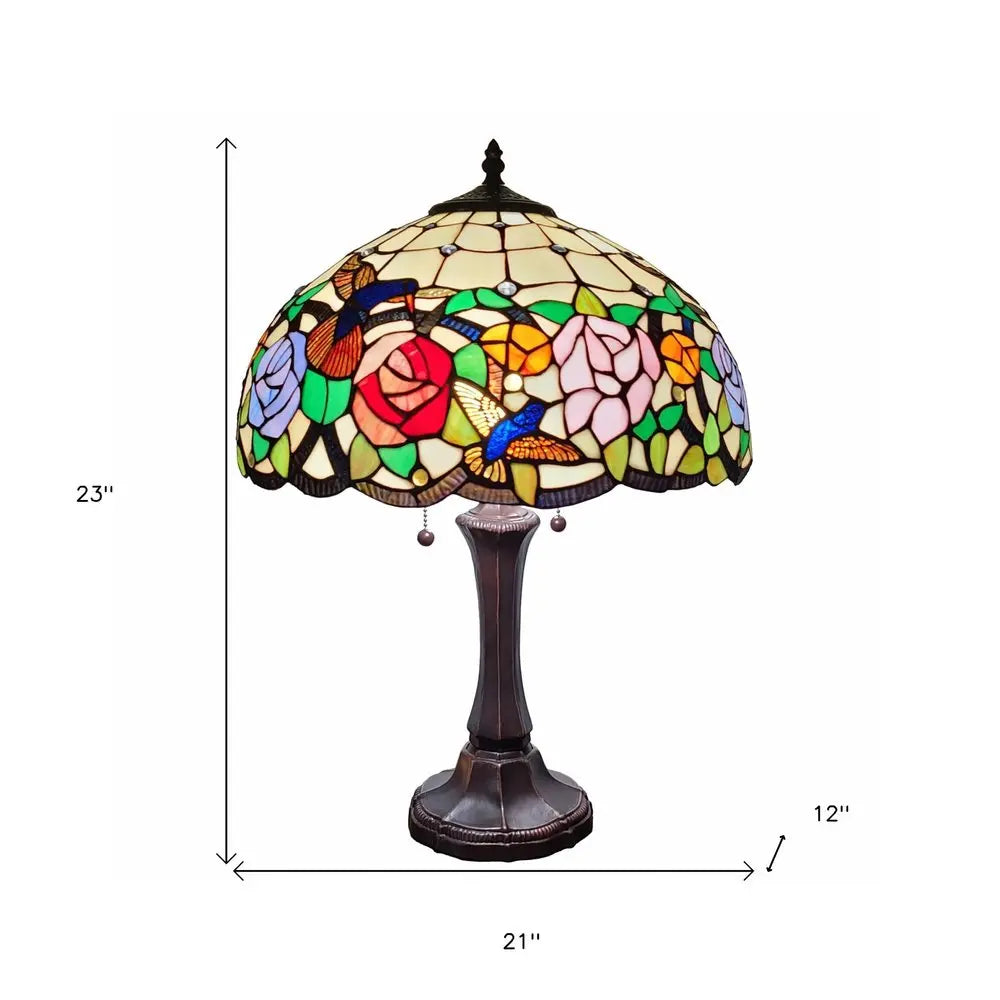 23" Dark Brown Metal Two Light Candlestick Table Lamp With Brown and Ivory Shade HomeRoots