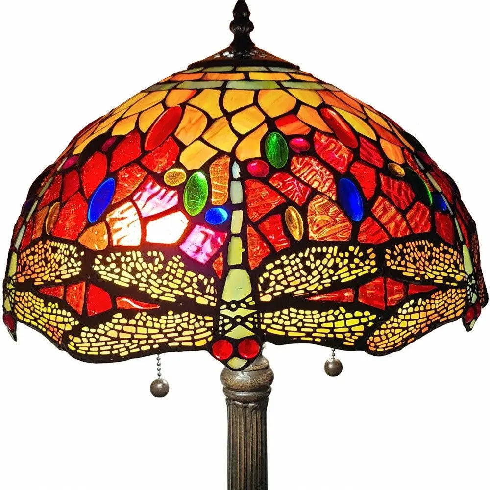 22" Dark Brown Metal Two Light Candlestick Table Lamp With Red and Black Shade HomeRoots