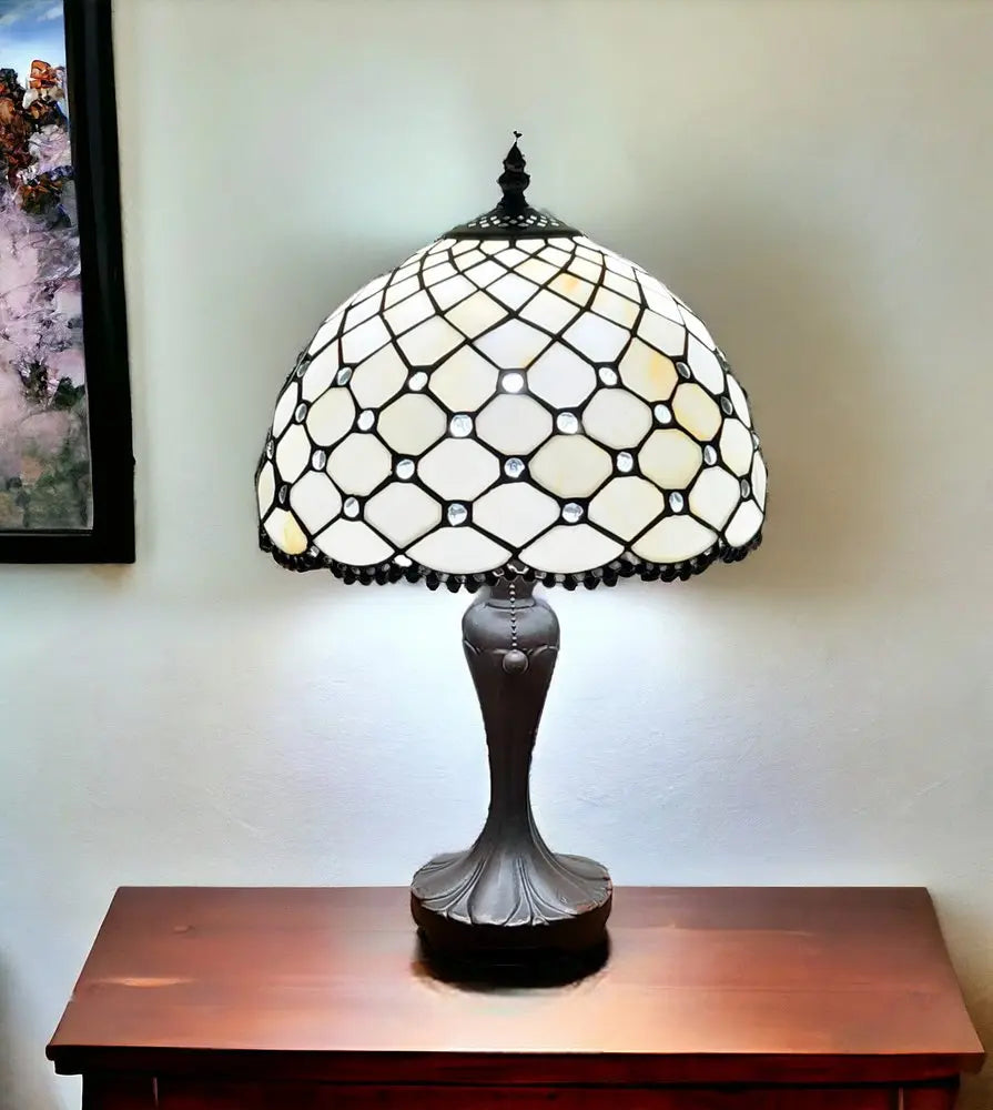 19" Dark Brown Metal Candlestick Table Lamp With White Dome Shade HomeRoots