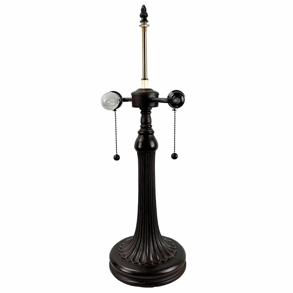 24" Dark Brown Metal Two Light Candlestick Table Lamp With Orange Shade HomeRoots