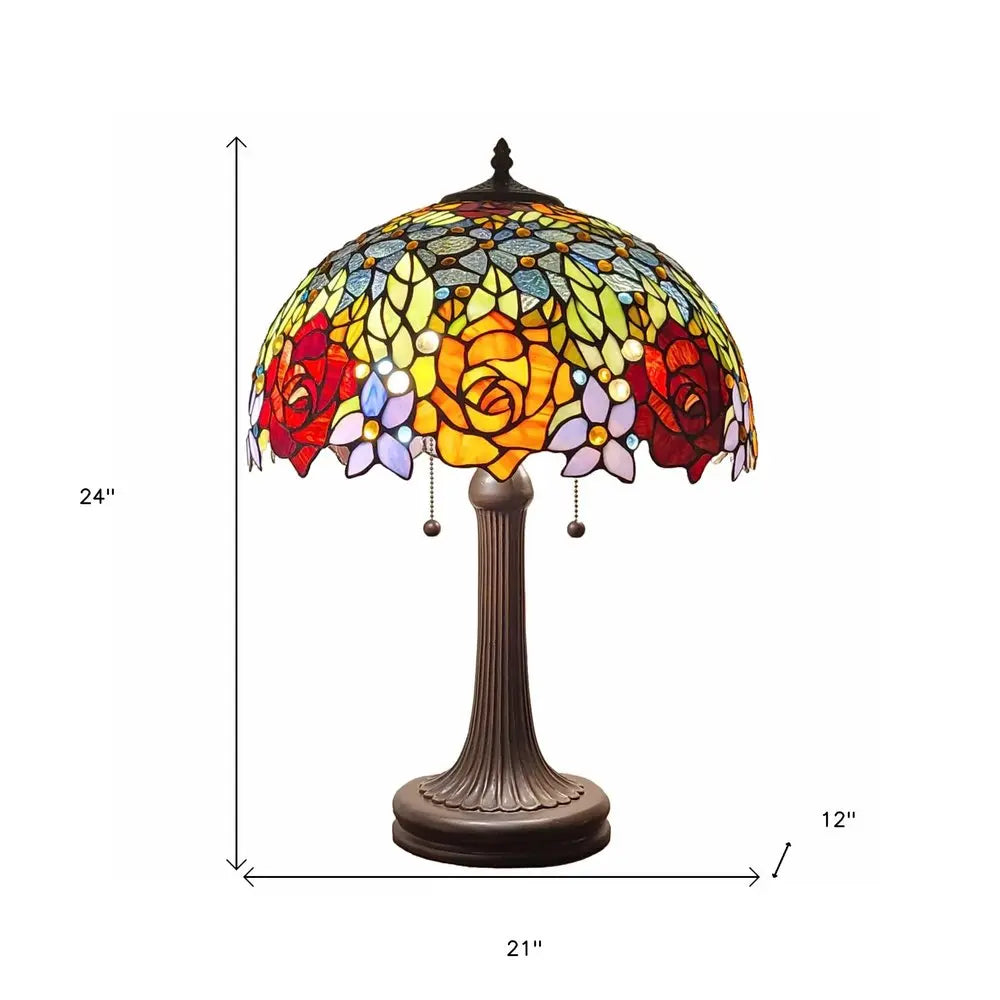 24" Dark Brown Metal Two Light Candlestick Table Lamp With Orange Shade HomeRoots