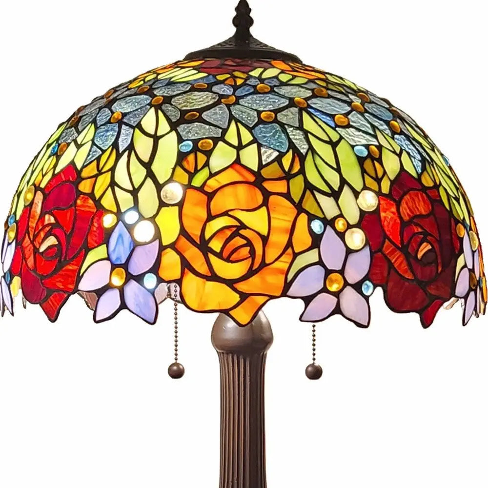 24" Dark Brown Metal Two Light Candlestick Table Lamp With Orange Shade HomeRoots