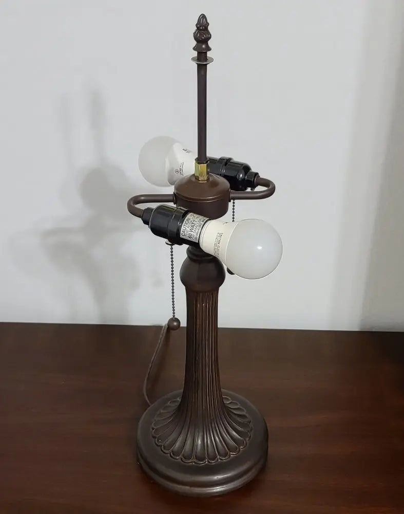 24" Dark Brown Metal Two Light Candlestick Table Lamp With Dark Brown Shade HomeRoots