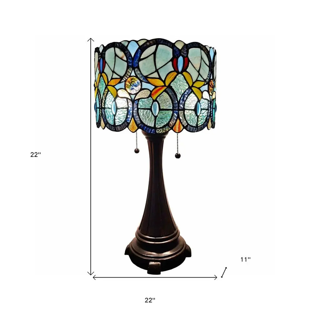 22" Dark Brown Metal Two Light Candlestick Table Lamp With Green Shade HomeRoots