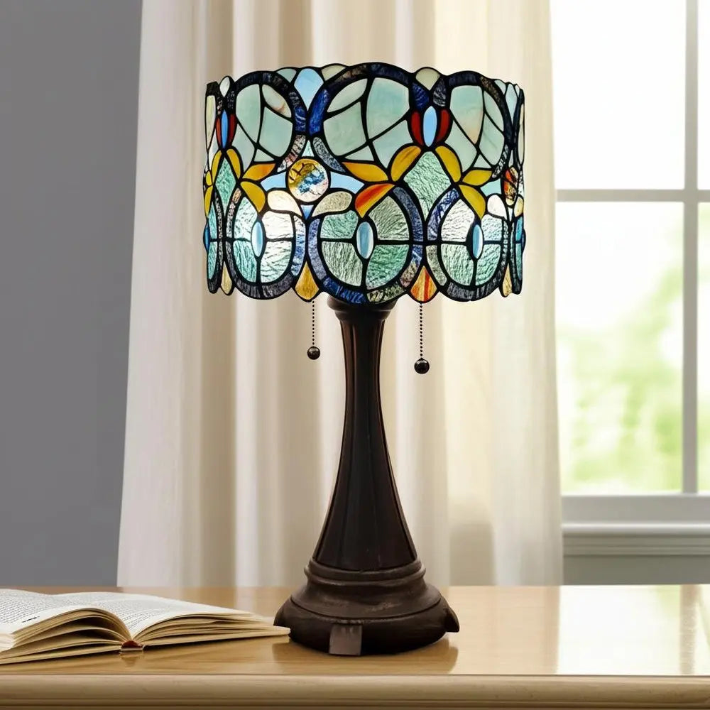 22" Dark Brown Metal Two Light Candlestick Table Lamp With Green Shade HomeRoots