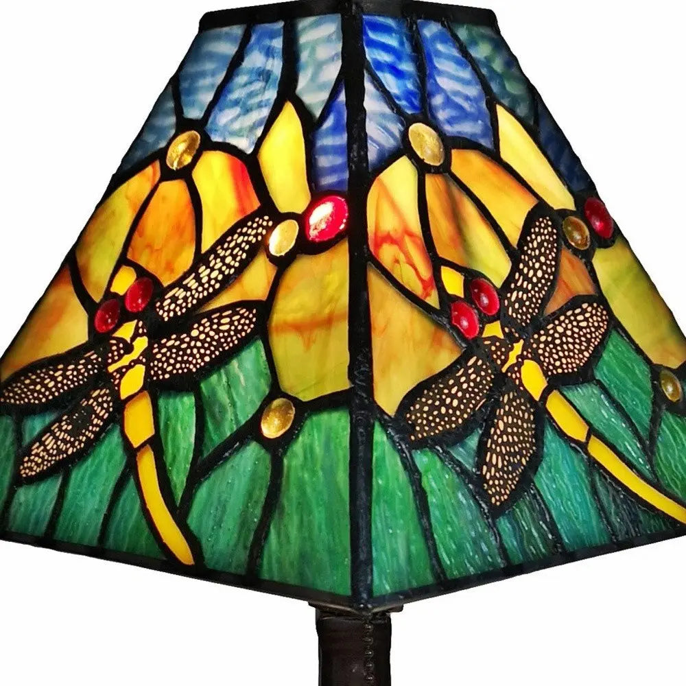 15" Dark Brown Metal Candlestick Table Lamp With Green Empire Shade HomeRoots