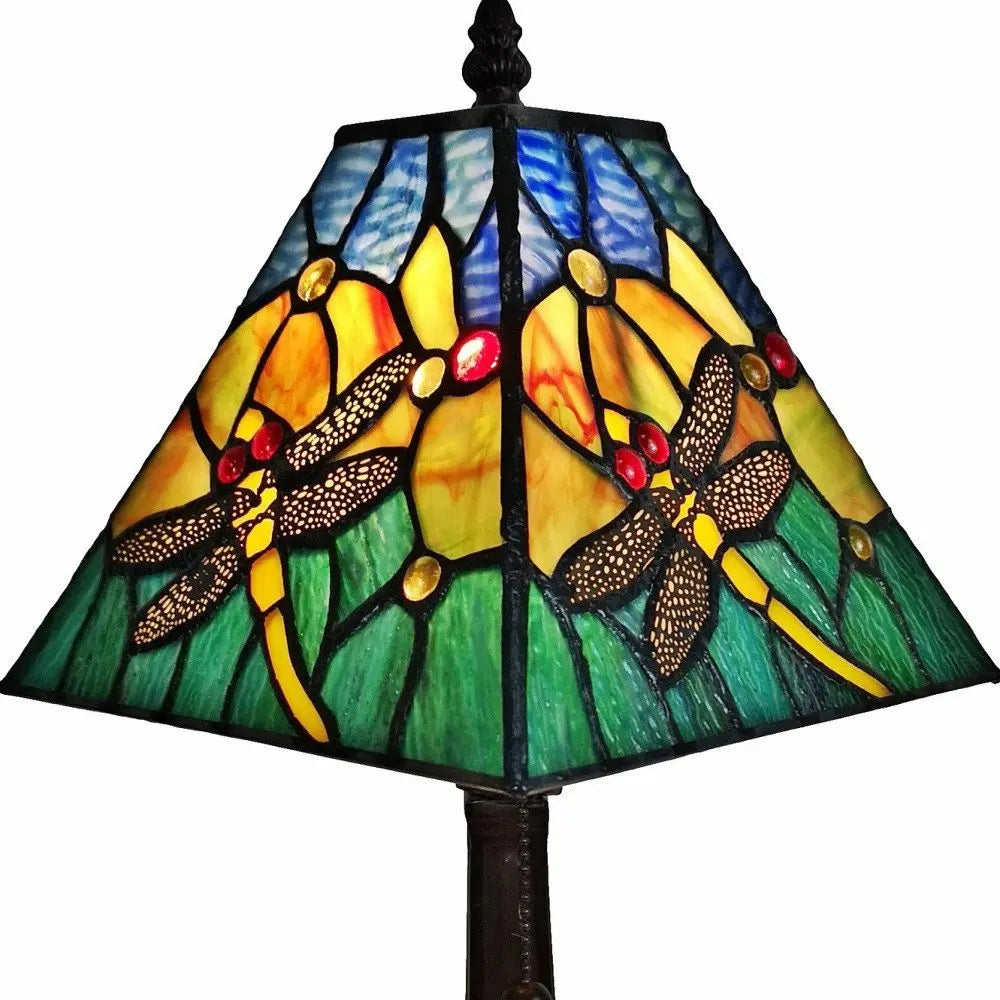 15" Dark Brown Metal Candlestick Table Lamp With Green Empire Shade HomeRoots