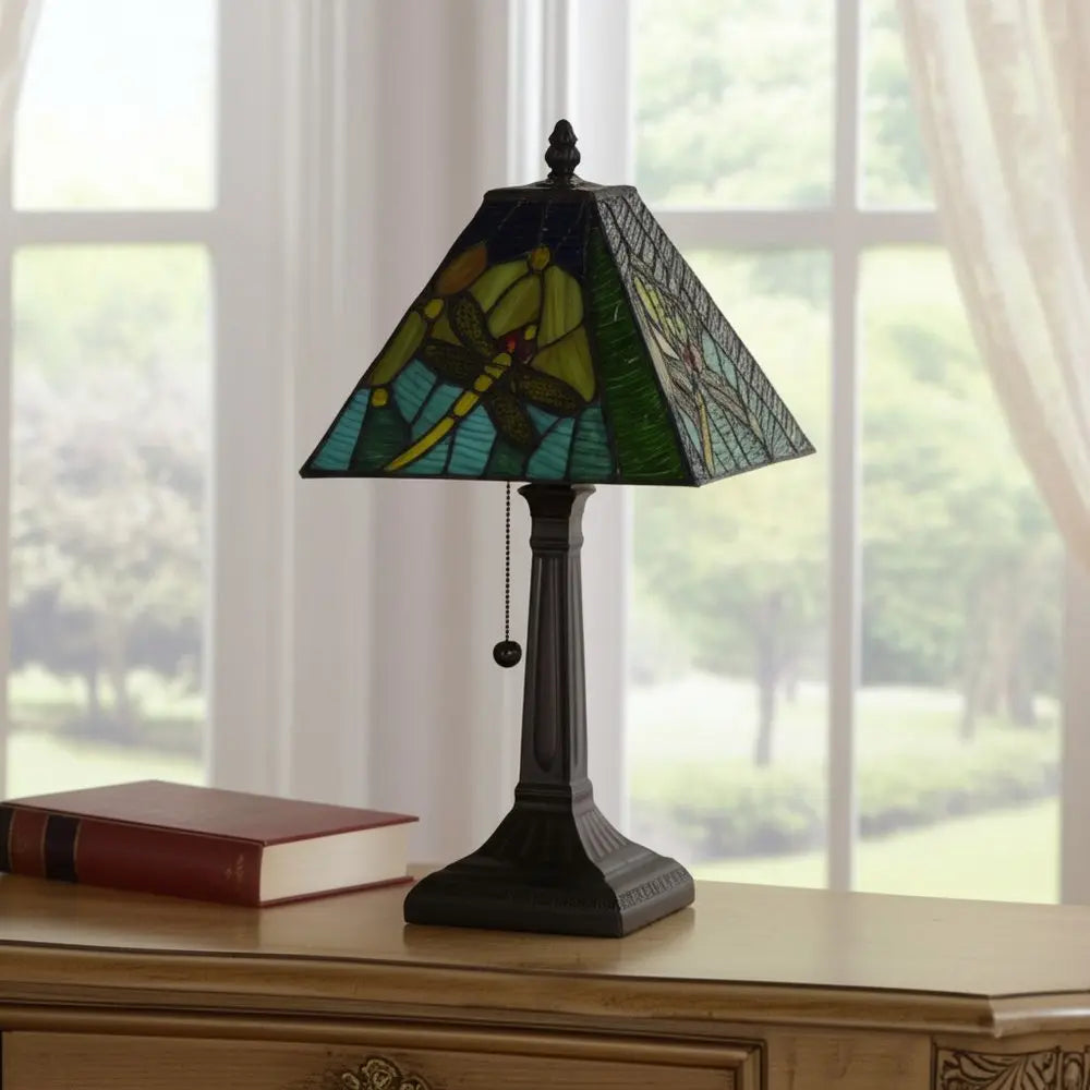 15" Dark Brown Metal Candlestick Table Lamp With Green Empire Shade HomeRoots