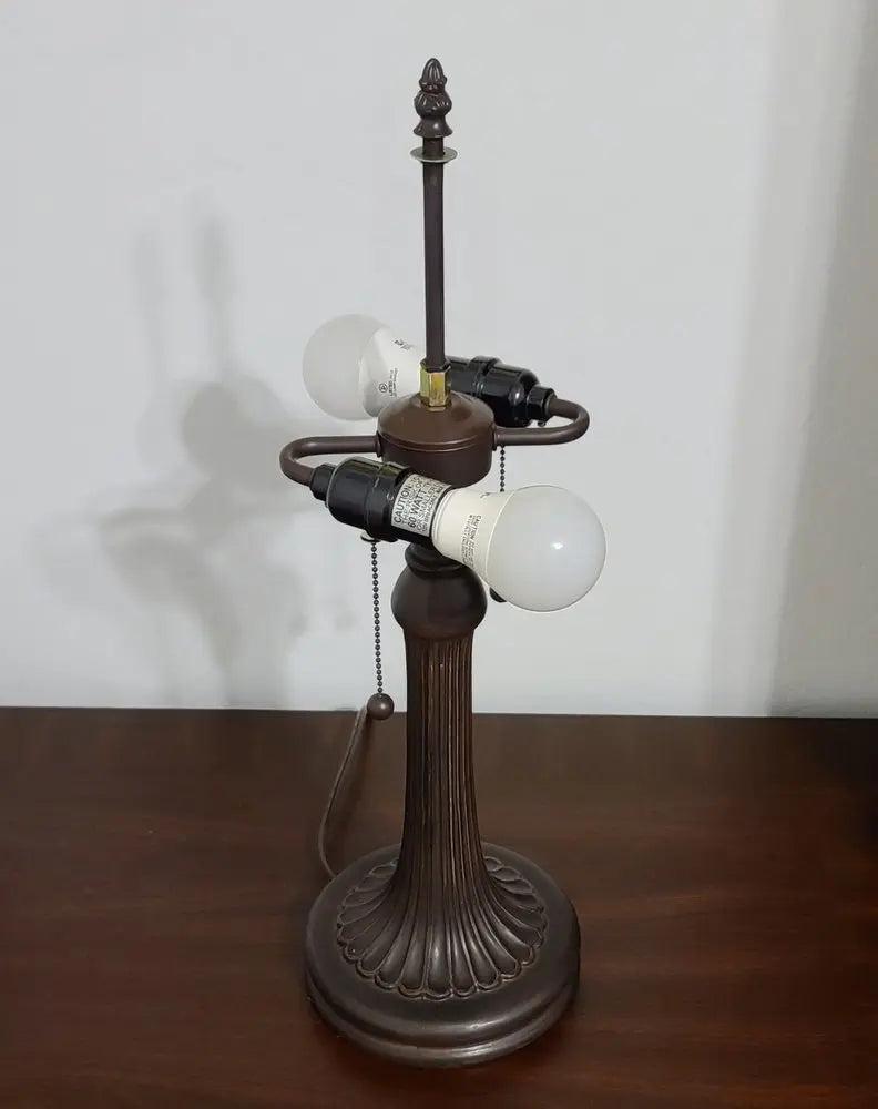 23" Dark Brown Metal Two Light Candlestick Table Lamp With White Shade HomeRoots