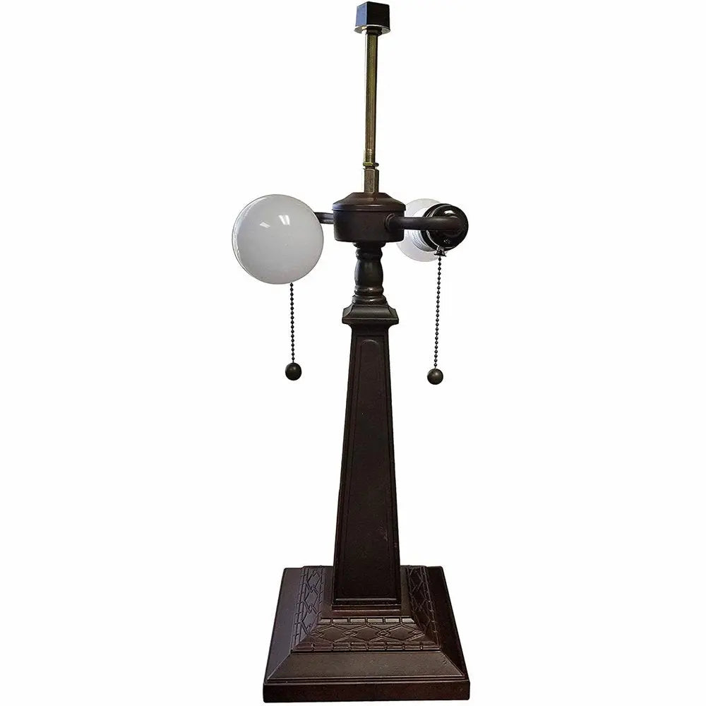 22" Dark Brown Metal Two Light Candlestick Table Lamp With White Shade HomeRoots