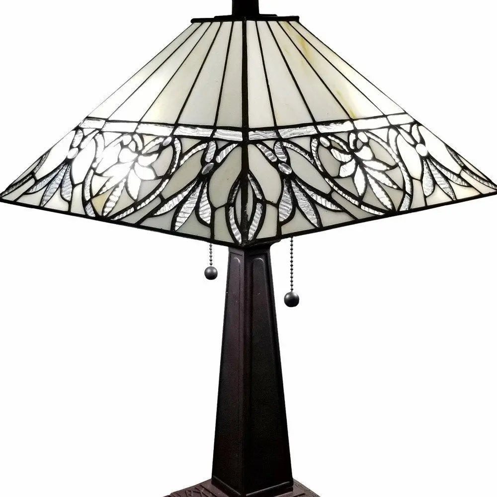 22" Dark Brown Metal Two Light Candlestick Table Lamp With White Shade HomeRoots