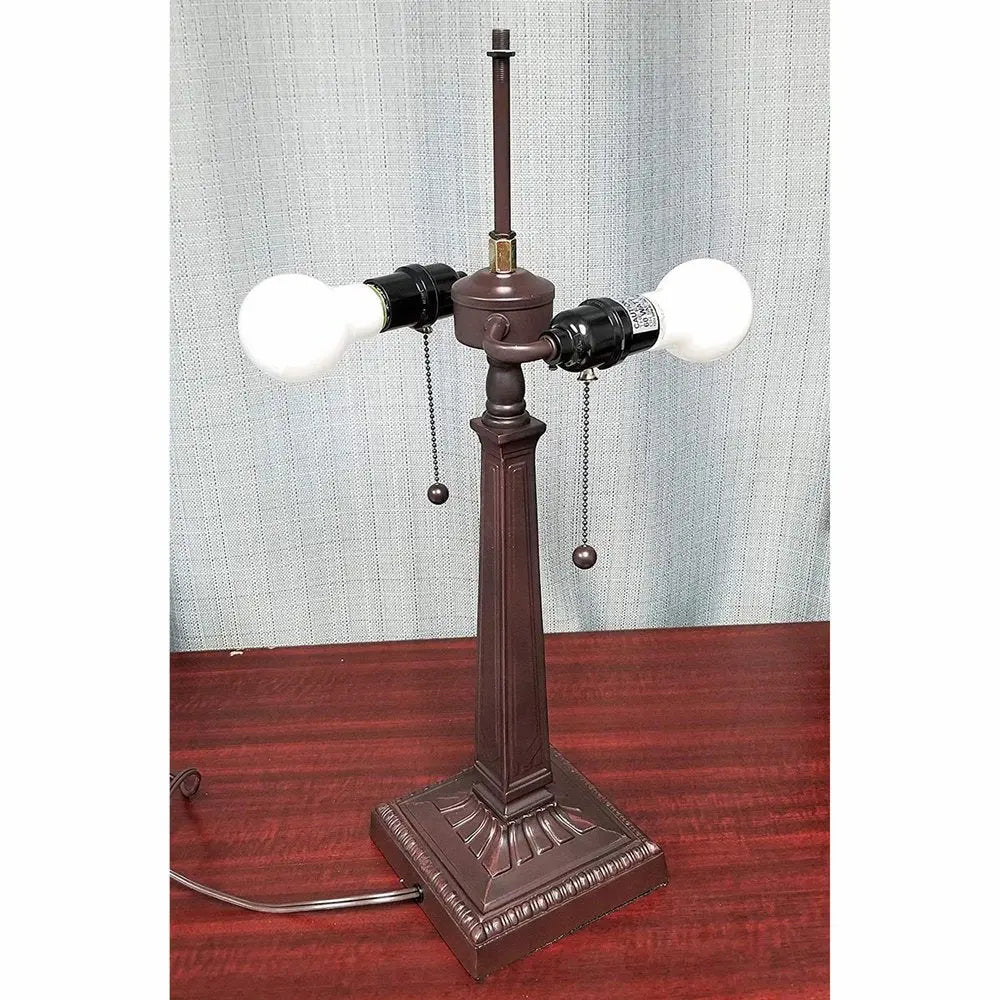 22" Dark Brown Metal Two Light Candlestick Table Lamp With White Shade HomeRoots