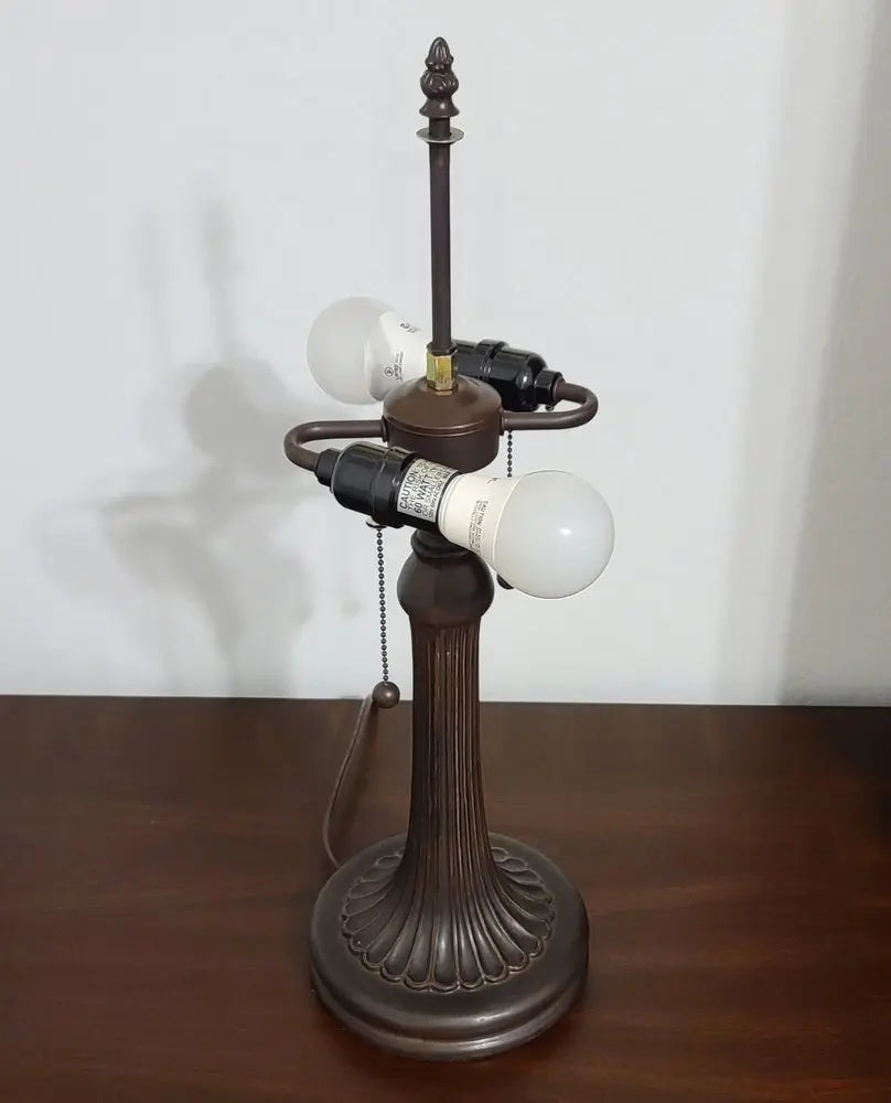 23" Dark Brown Metal Two Light Candlestick Table Lamp With White Shade HomeRoots