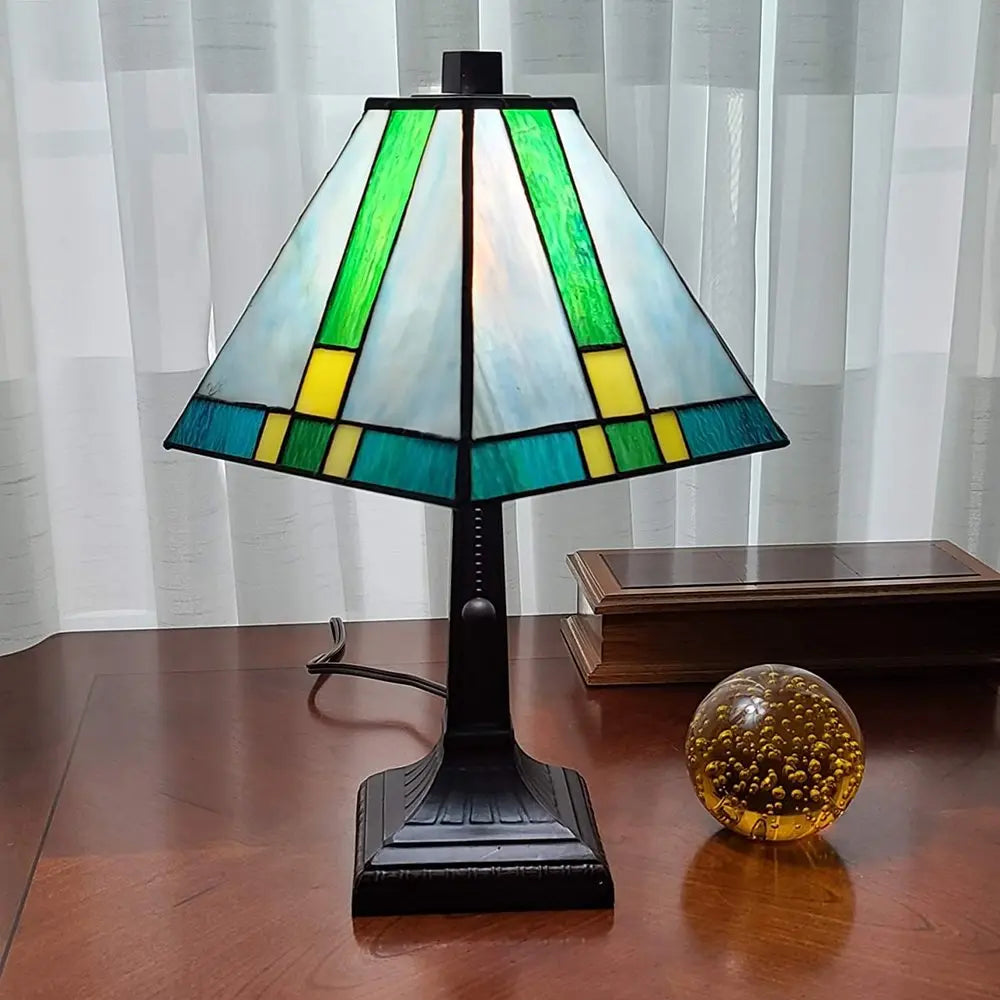15" Dark Brown Metal Candlestick Table Lamp With Green Shade HomeRoots